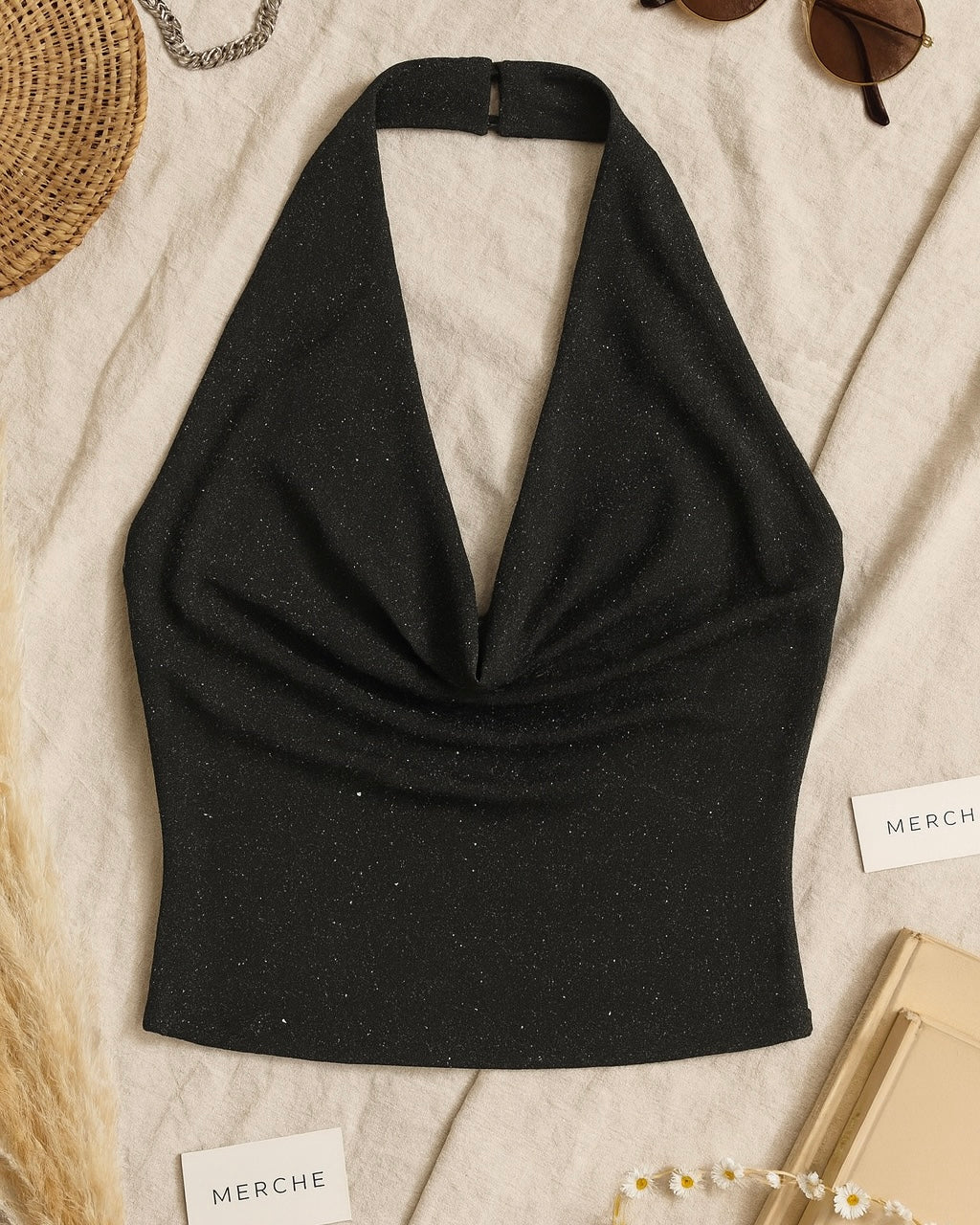 RUM AND COKE SHIMMER HALTERNECK TOP