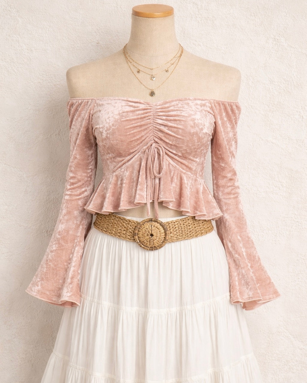 BRAT WITH TASTE VELOUR OFF-SHOULDER TOP