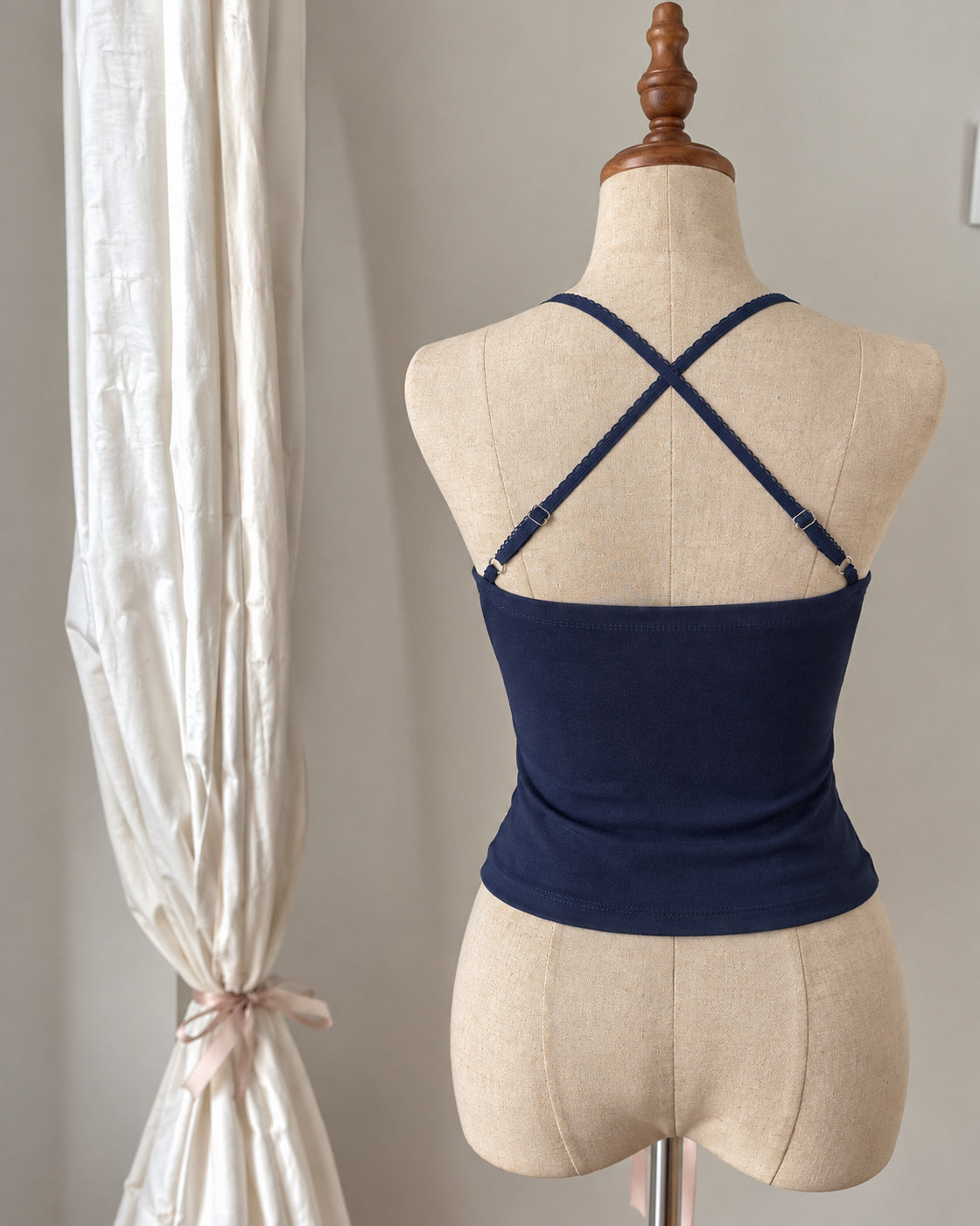 RAVE WITH ME PADDED CROSSBACK NAVY TOP