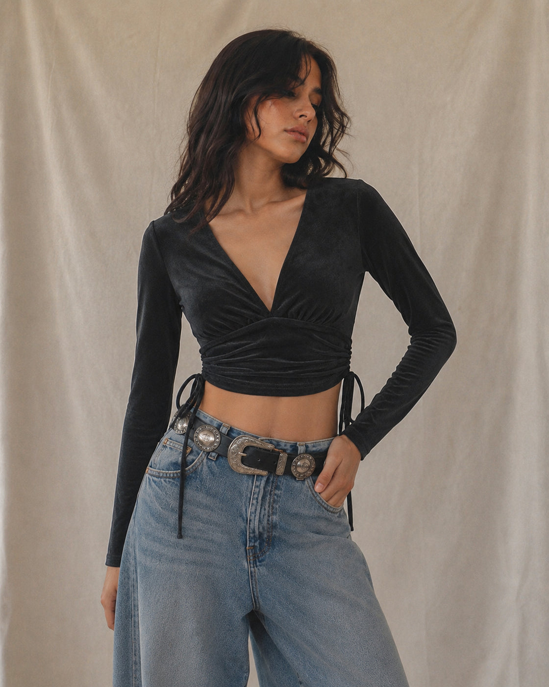 SUNDOWNER IN BERLIN VELOUR DRAWSTRING TOP
