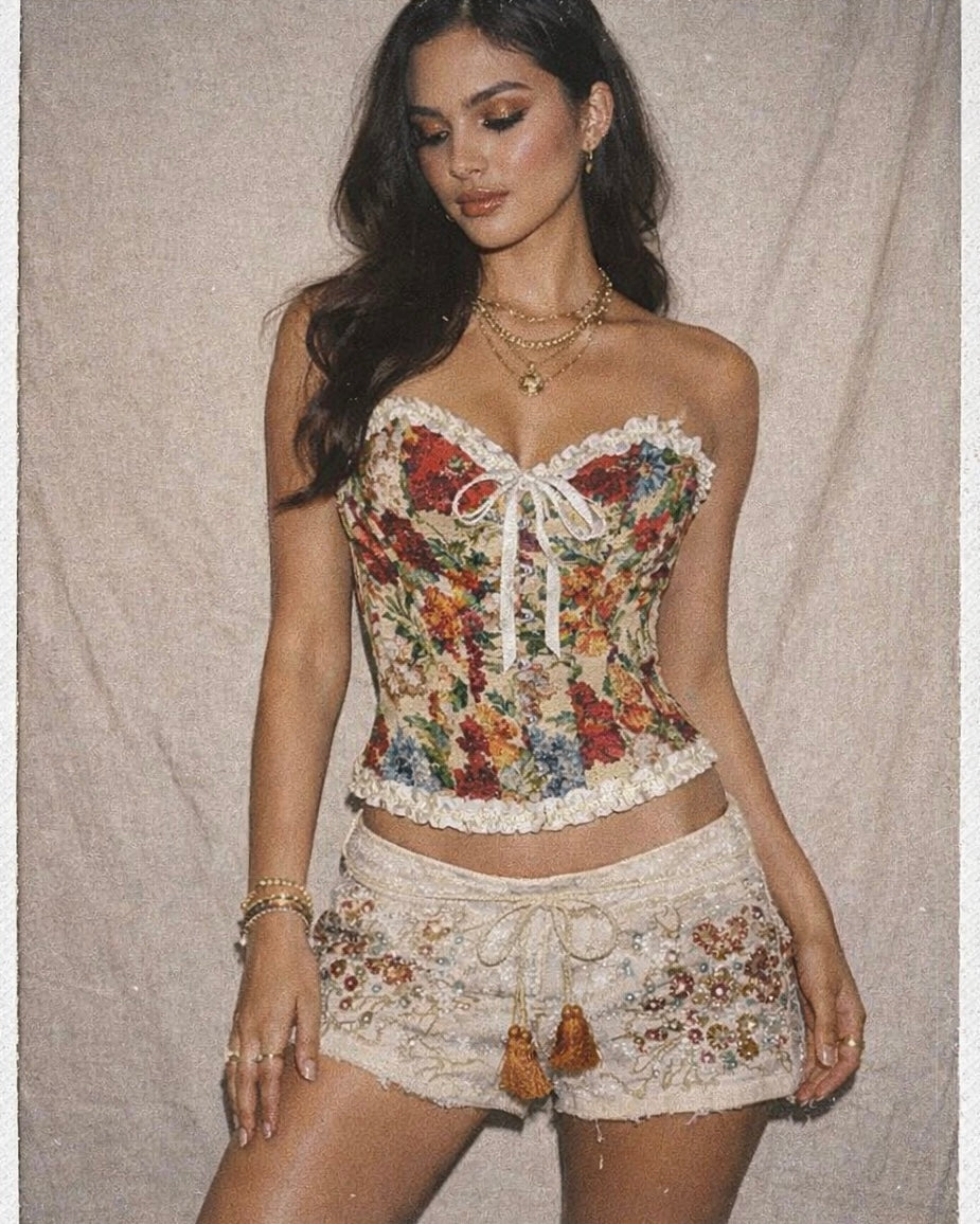 REGAL AND SASSY FLORAL JACQUARD CORSET