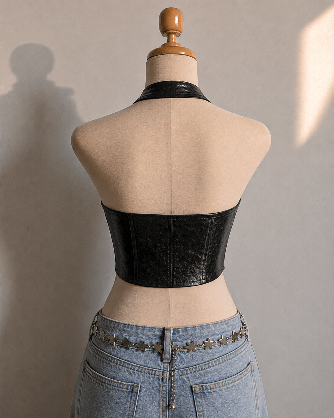 HIGH MAINTENANCE FAUX LEATHER BLACK HALTERNECK TOP