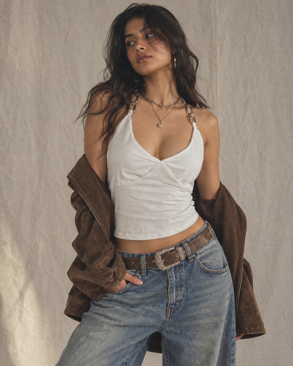 TEQUILA TONIGHT OPEN-BACK WHITE HALTERNECK TOP