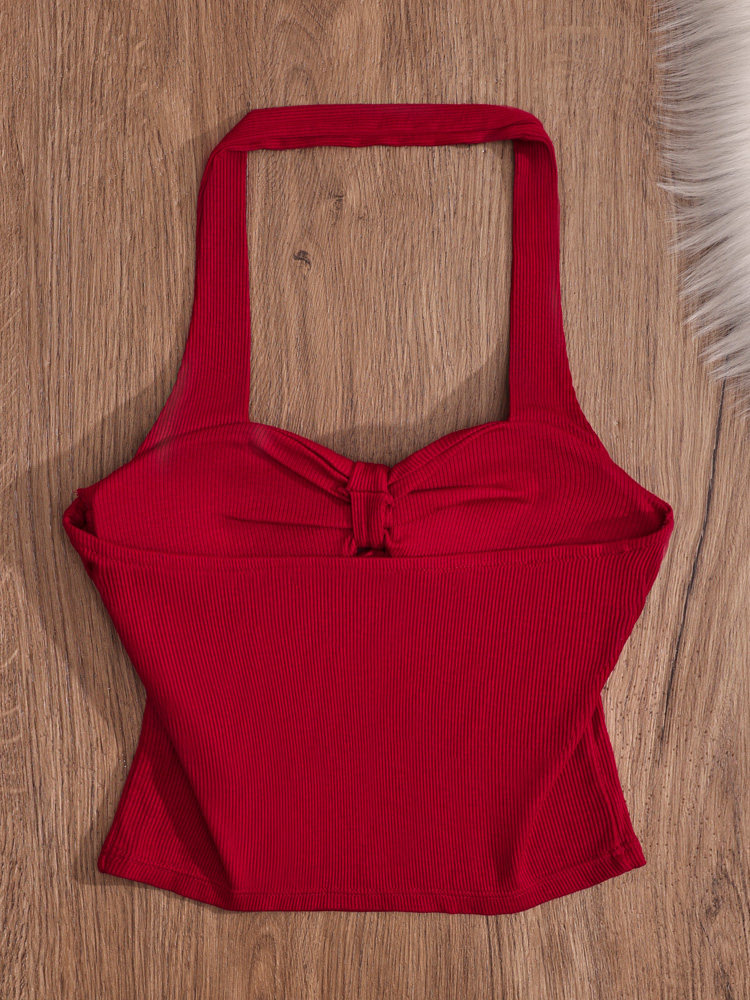 GODDESS ALERT PADDED RED HALTERNECK TOP