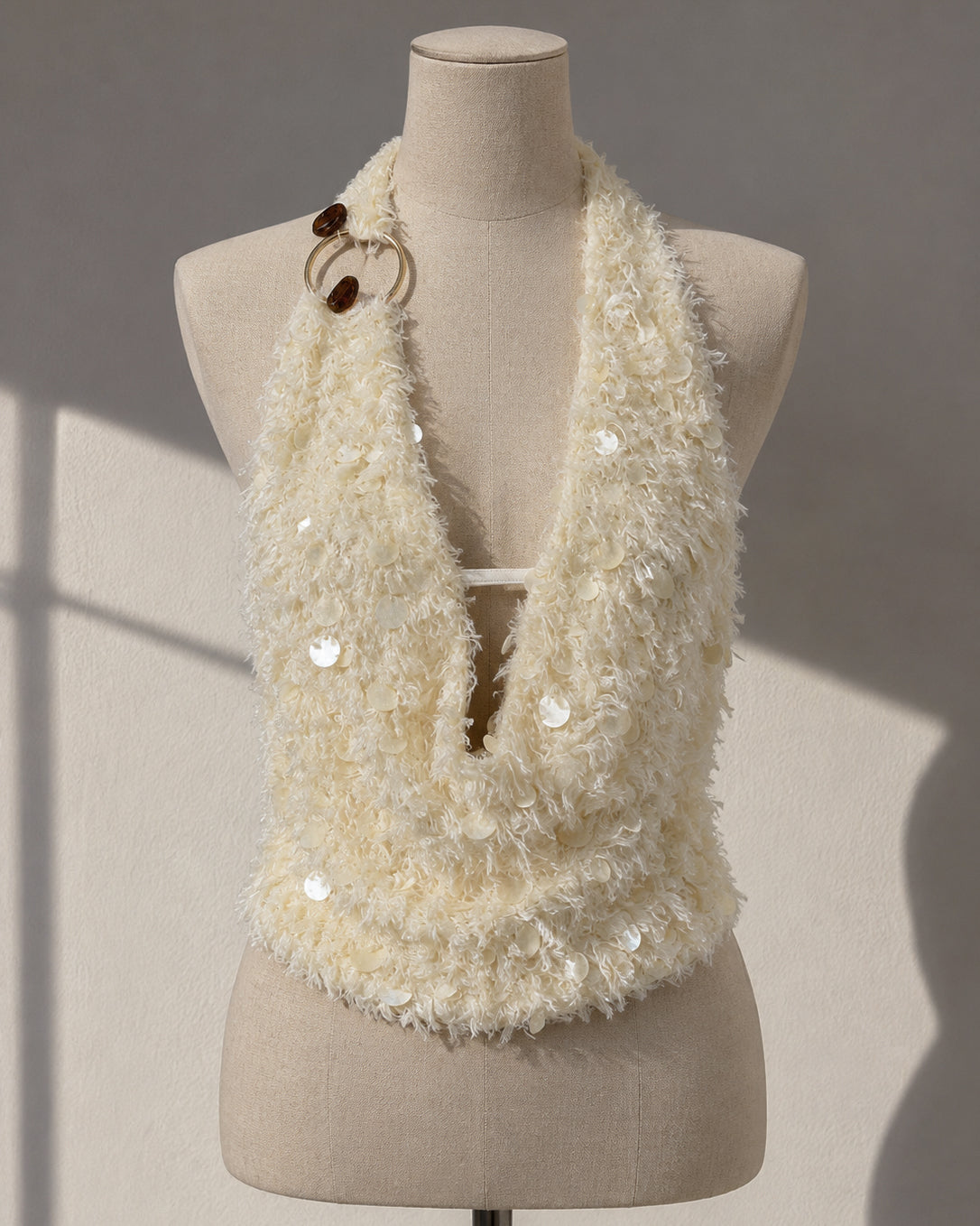 CAST ME IN A DRAMA SEQUIN AND METAL DETAIL OPEN-BACK TOP