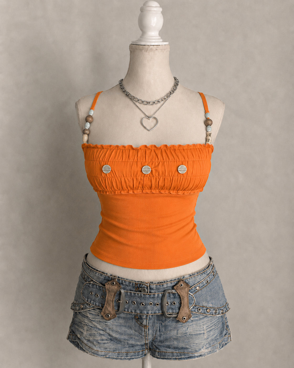 TROPICAL WARNING BEADED TANGERINE CAMI TOP