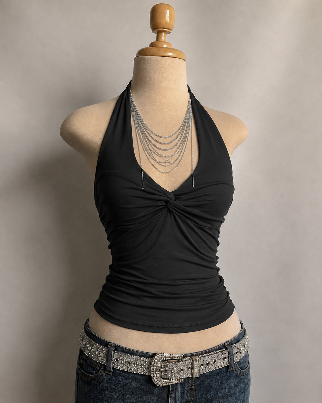 BUTTER BABY TWISTED BLACK HALTERNECK TOP