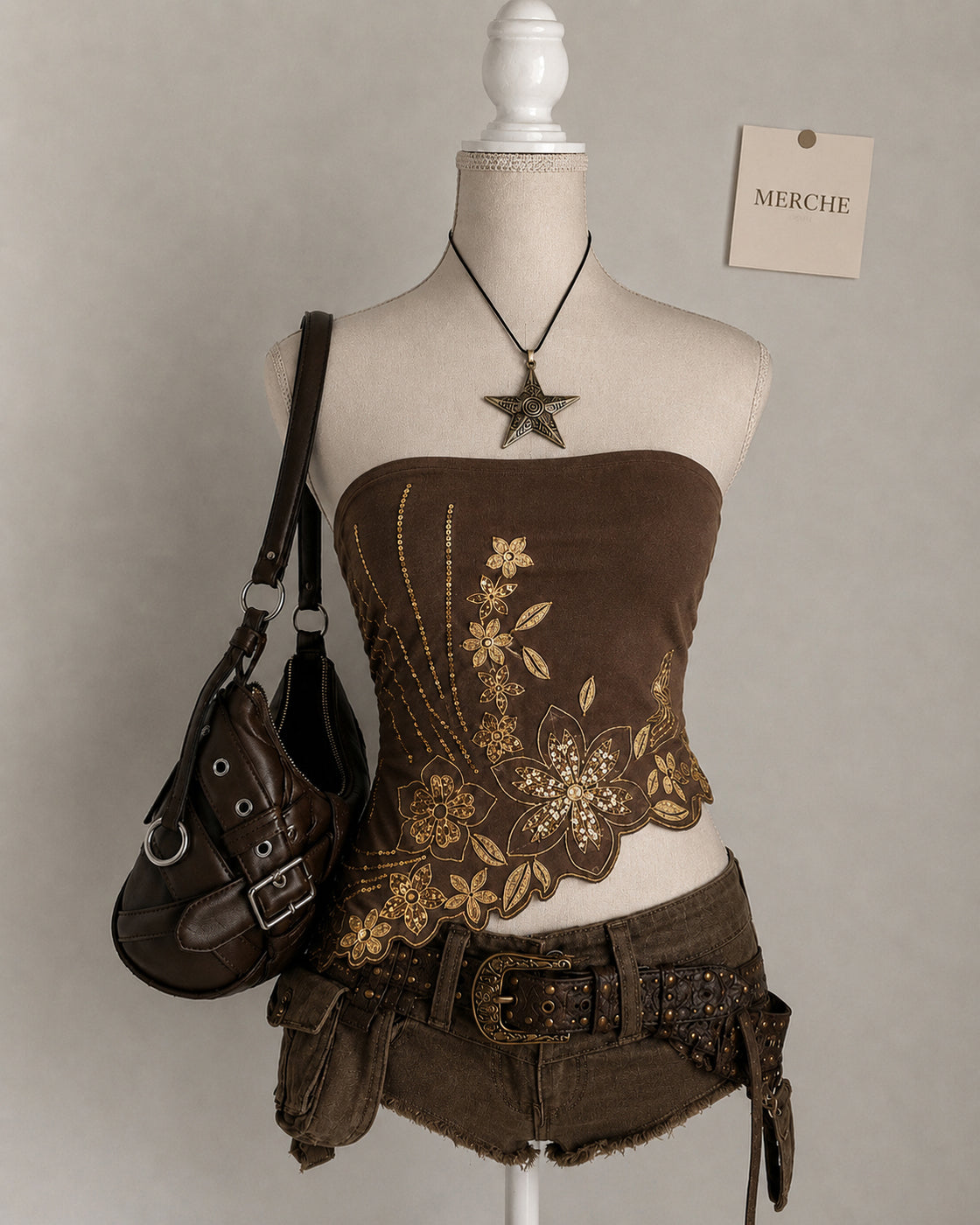 SECRETS OUT ASYMMETRICAL EMBROIDERED BANDEAU TOP