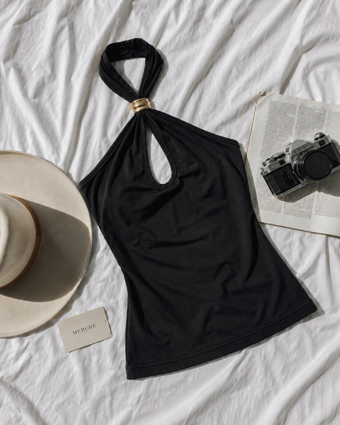 LOOK LIKE TROUBLE METAL DETAIL HALTERNECK TOP