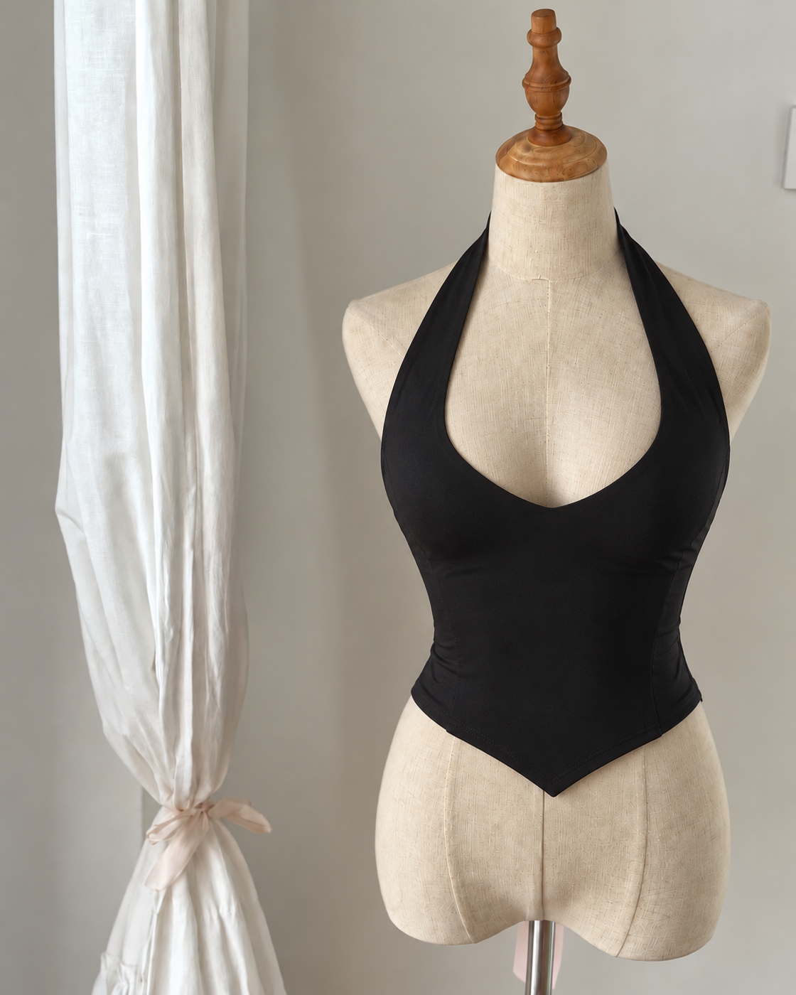 SAVE YOUR TEARS TAPERED BLACK HALTERNECK TOP