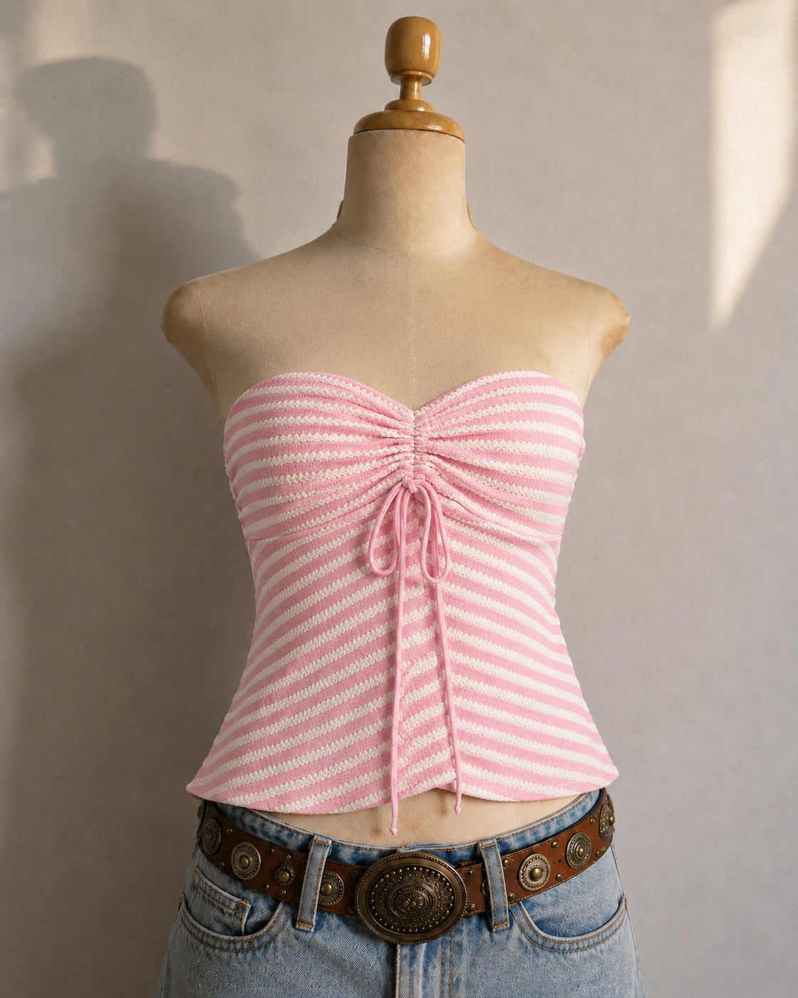 TROUBLEMAKER KNITTED PINK BANDEAU TOP