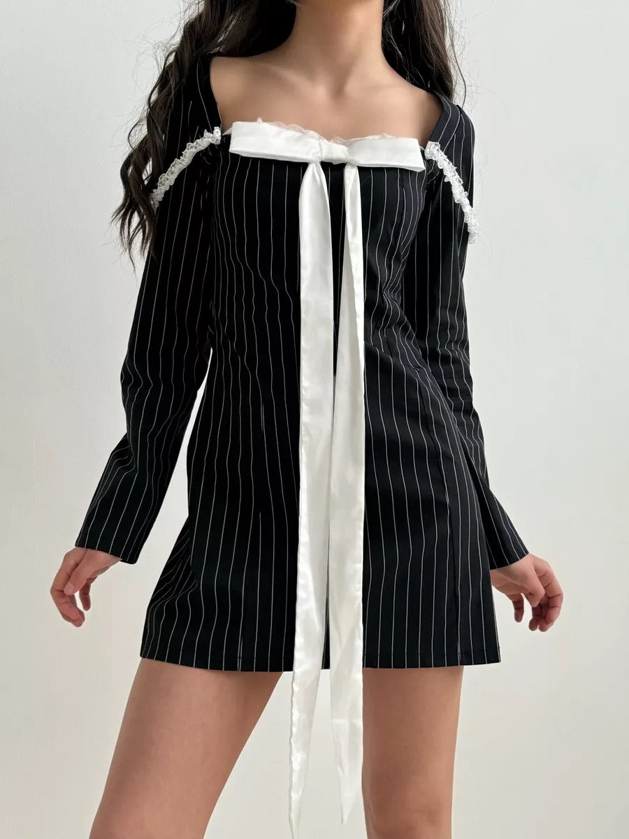 DECADE CLASSIC STRIPED BLACK LUXE DRESS