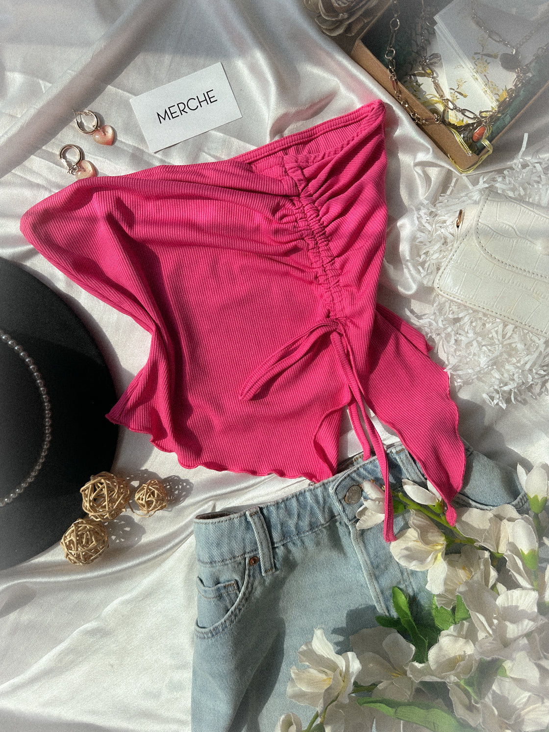 URBAN PRINCESS PINK DRAWSTRING BANDEAU TOP