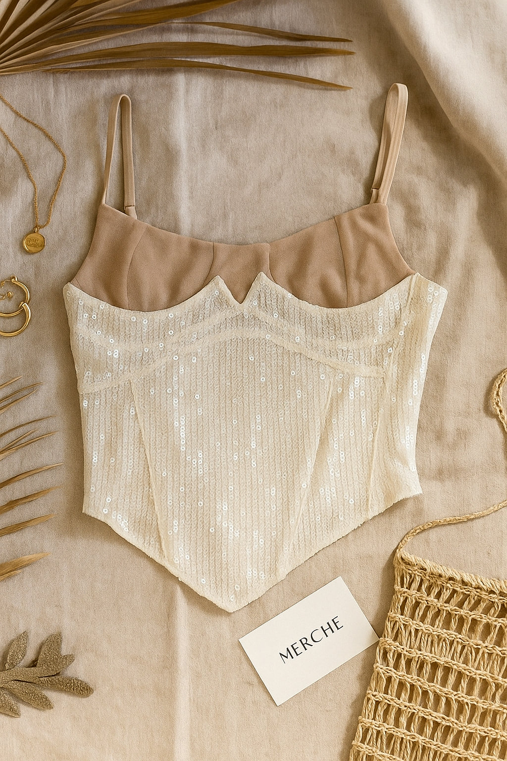 NOON MOON SEQUIN CONTRAST CORSET STYLE TOP