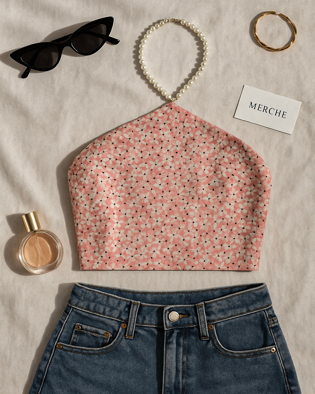 OH JULIET PEARL CHOKER BOW-BACK TOP