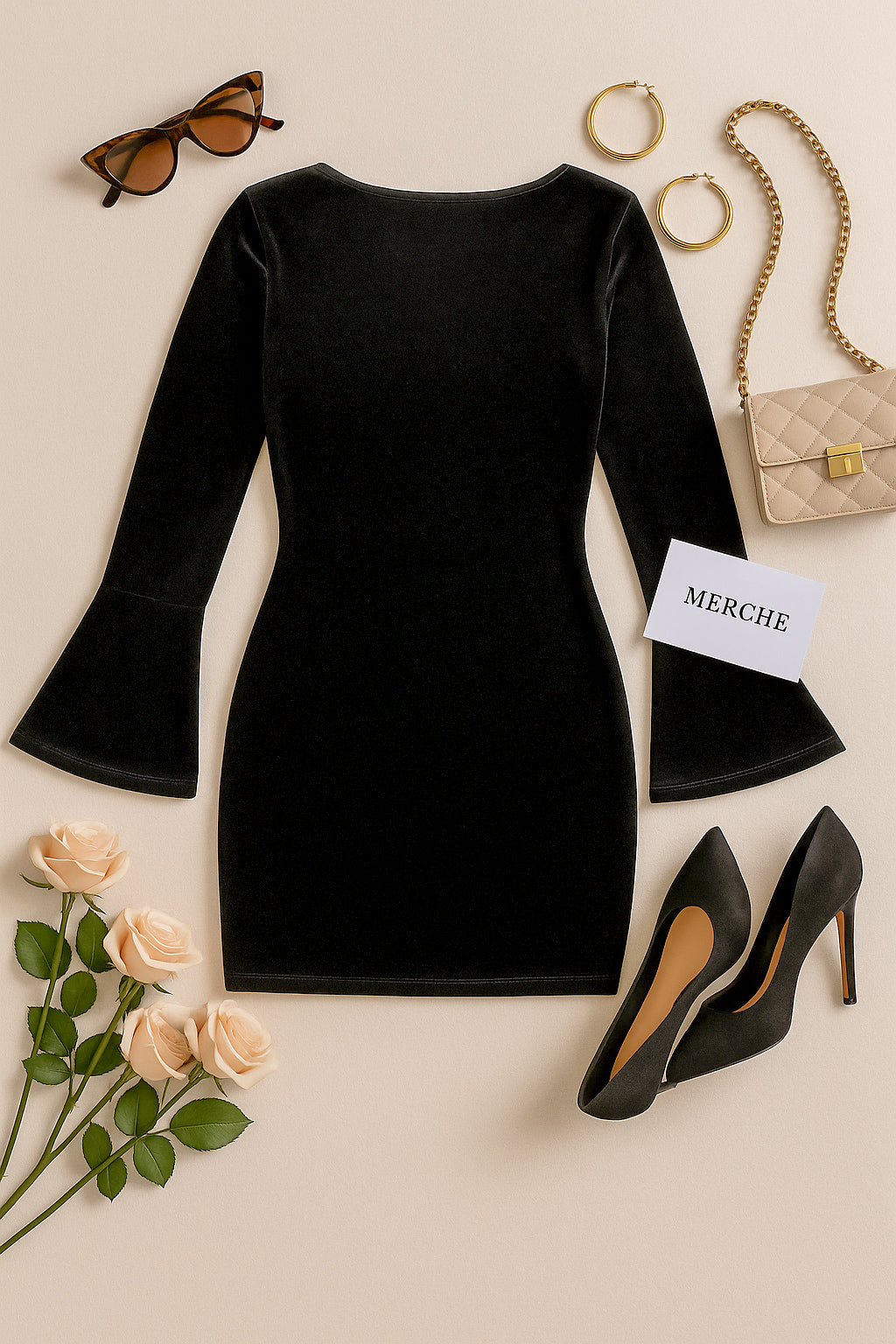 POST MIDNIGHT VELOUR BLACK DRESS