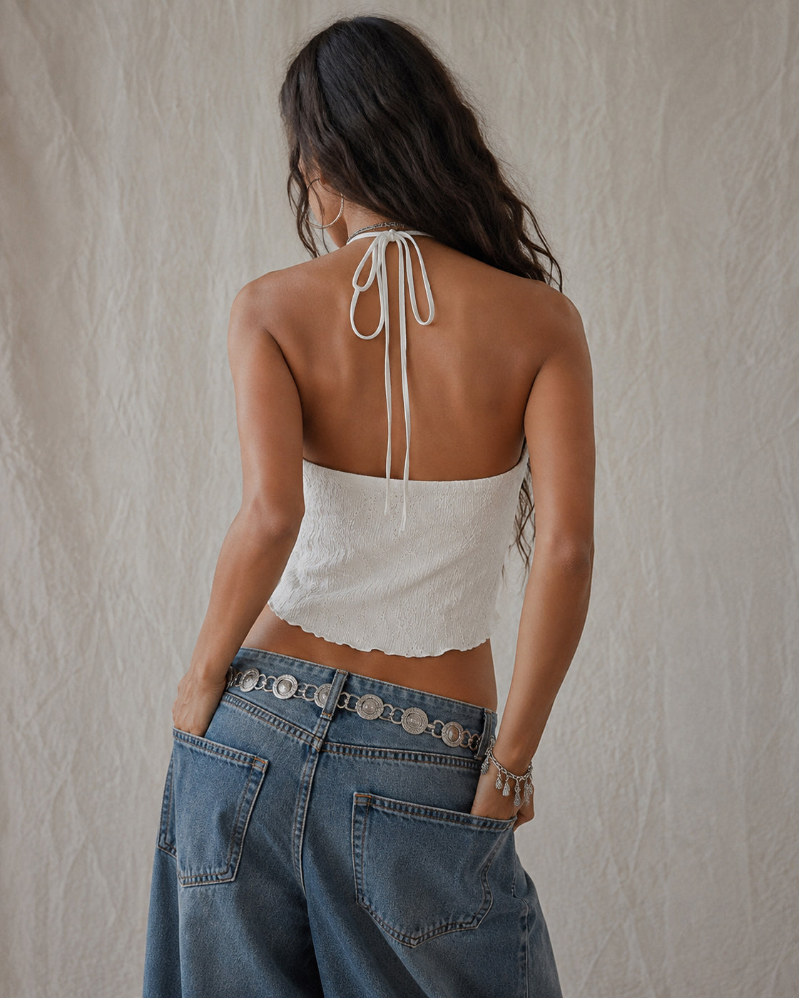 WILDFLOWERS WHITE EYELET HALTERNECK TOP