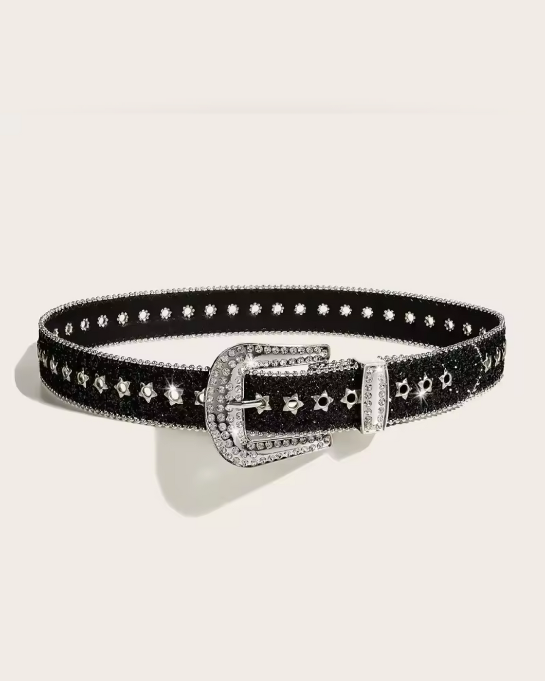 BUCKLE UP BUTTERCUP DIAMOND EMBELLISHED BLACK BELT