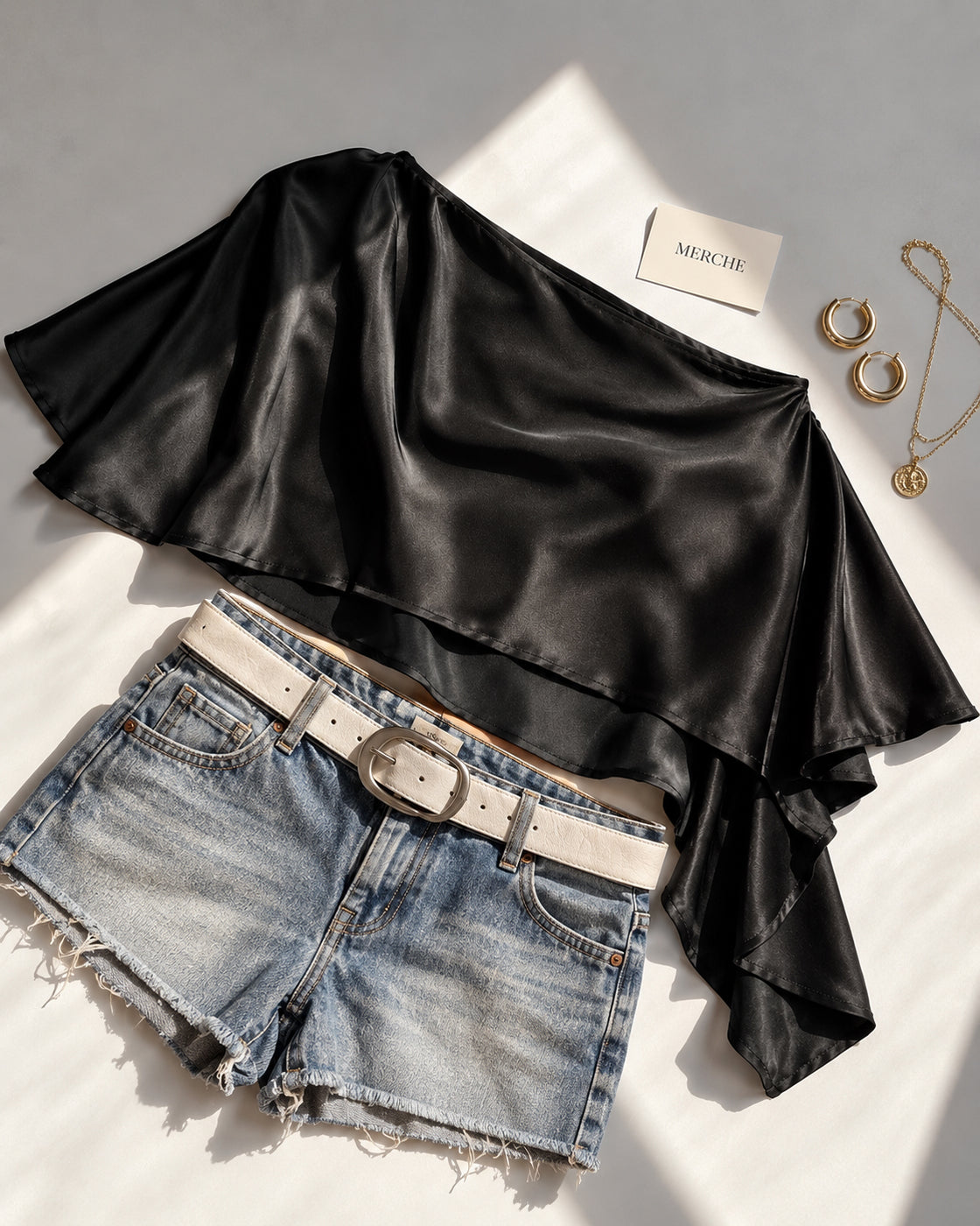 DRAPE ASSIGNMENT LUXE SATIN OFF-SHOULDER CAPE TOP