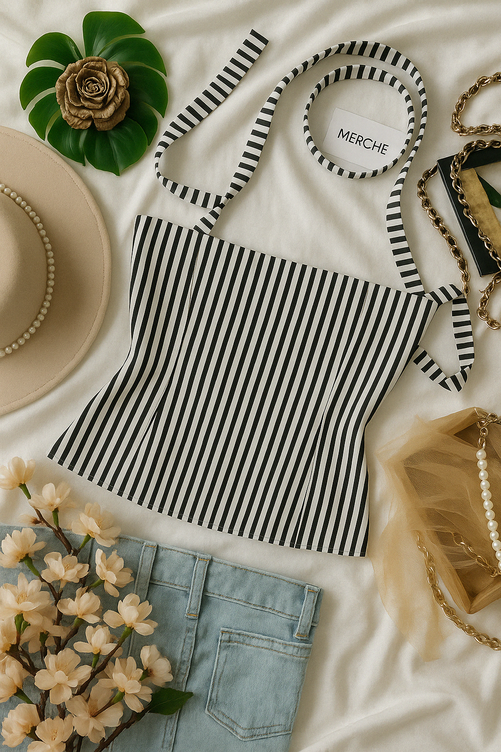 HOT SEAT STRIPED BANDEAU TOP WITH PENCIL SCARF