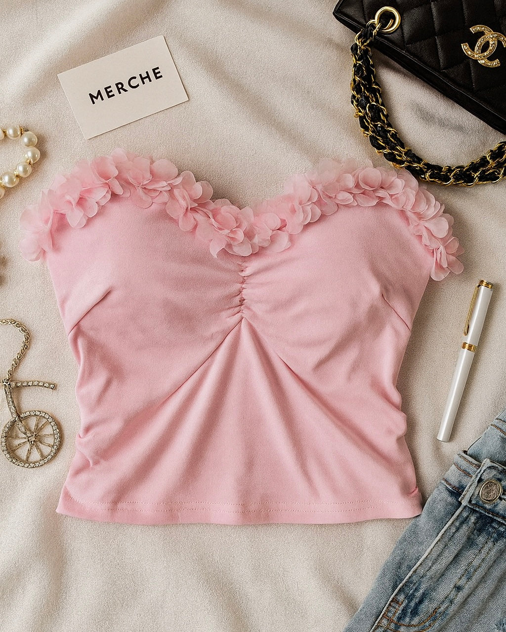 BLOOM BABY APPLIQUE PADDED PINK BANDEAU TOP