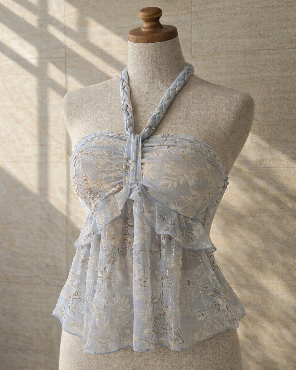 SWEET ESCAPE BRAIDED FLORAL HALTERNECK TOP