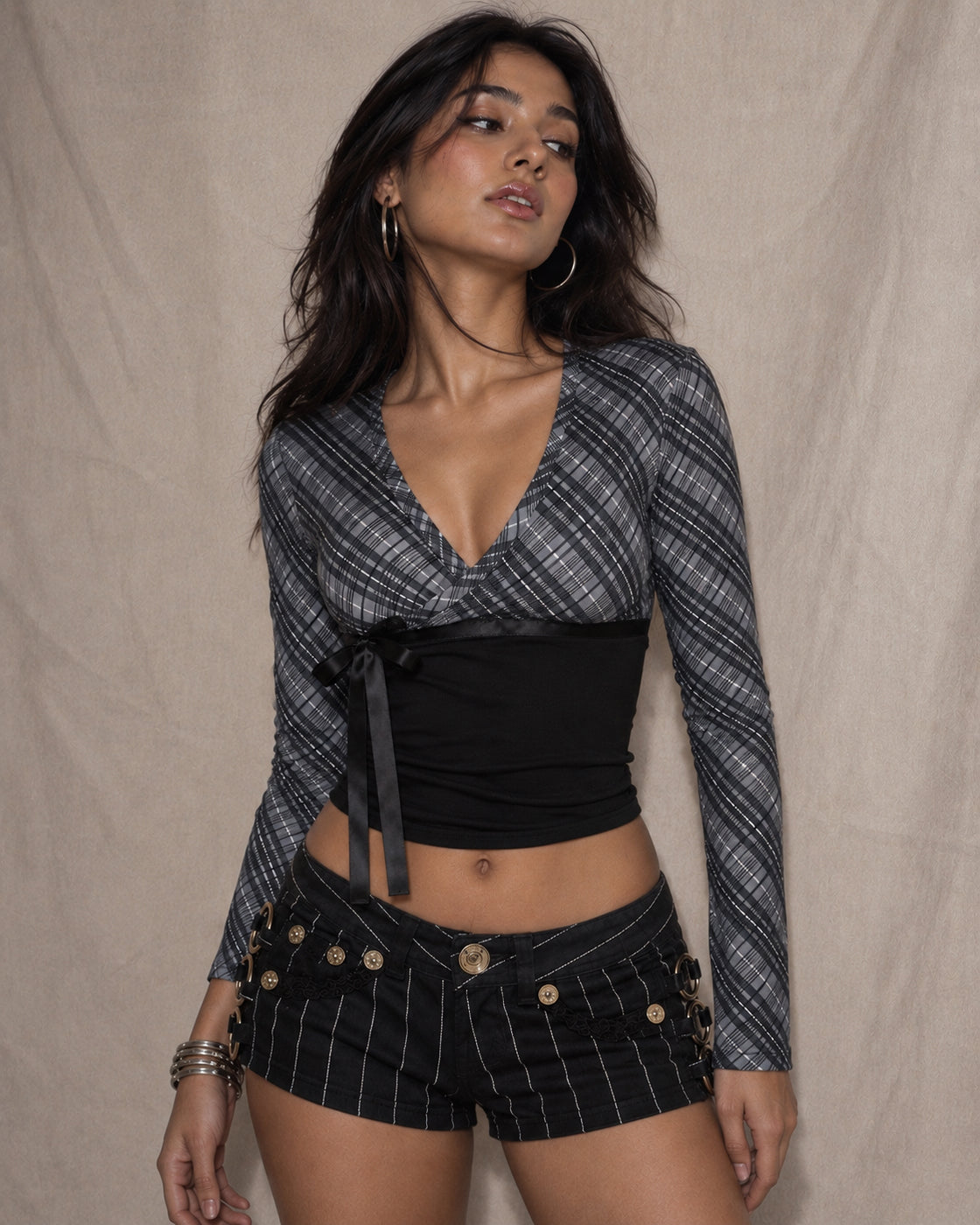 GETTING PLAID TONIGHT WRAP STYLE TOP