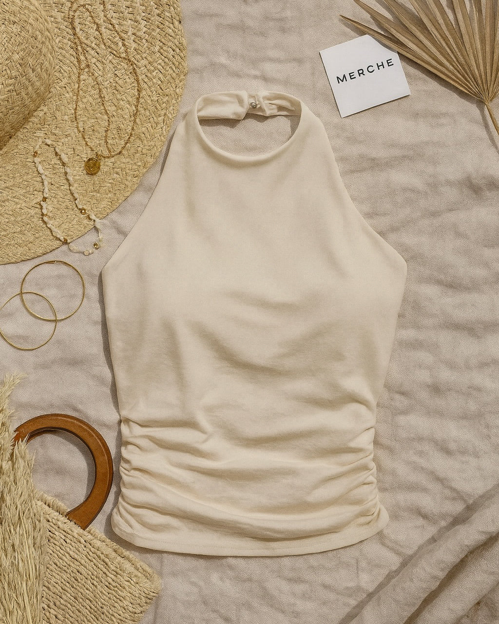 CUE THE MUSIC BACKLESS METAL HEART HALTERNECK TOP