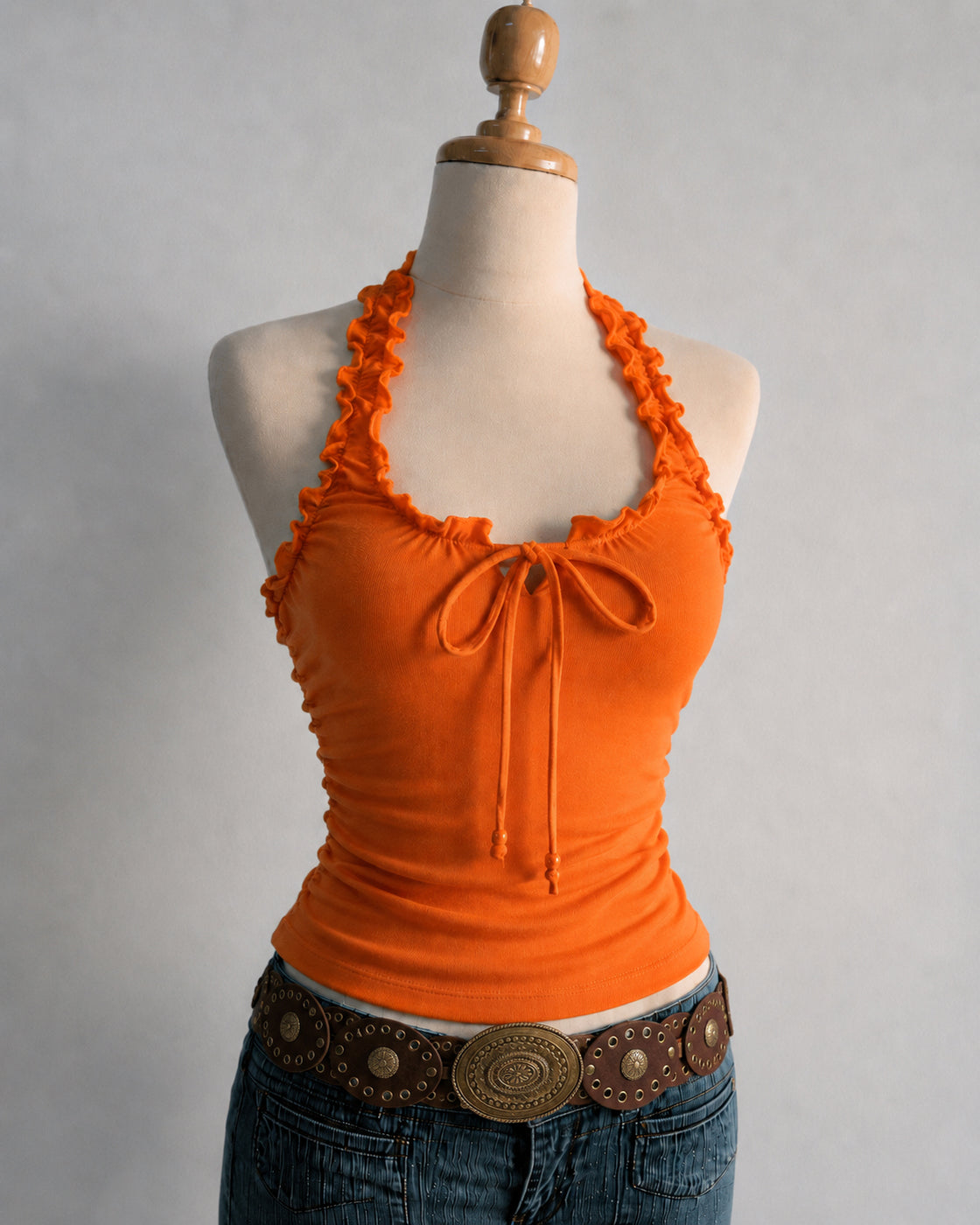 SAVAGE SIDE TANGERINE LUXE HALTERNECK TOP