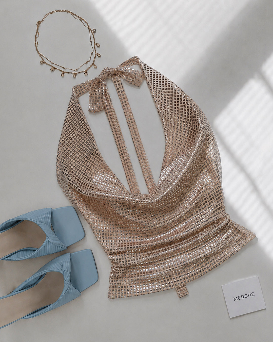 NEVER HAVE I EVER FOILED HALTERNECK TOP