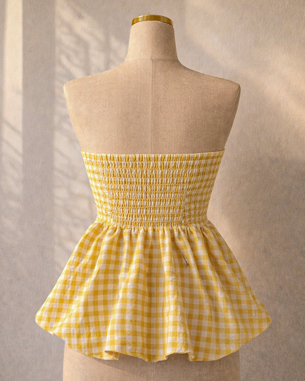 CHECKMATE BABE PADDED BOW YELLOW GINGHAM TOP