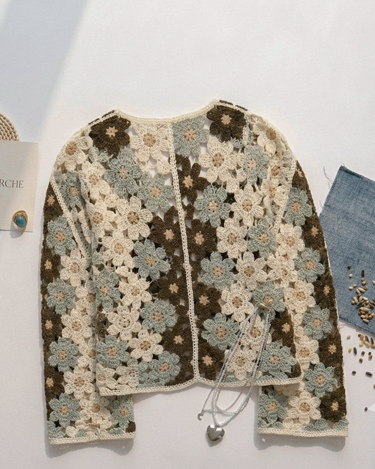 CREAM OF THE CROP CROCHET KNITTED SHRUG