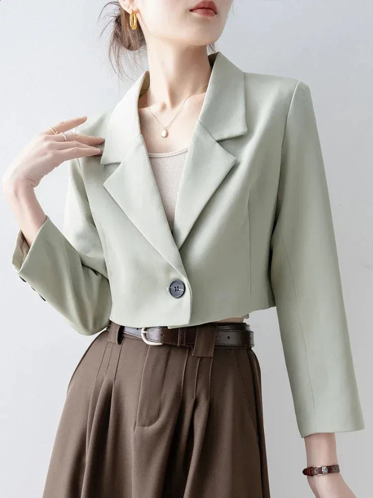 SHE LEADS MINT GREEN CROPPED BLAZER