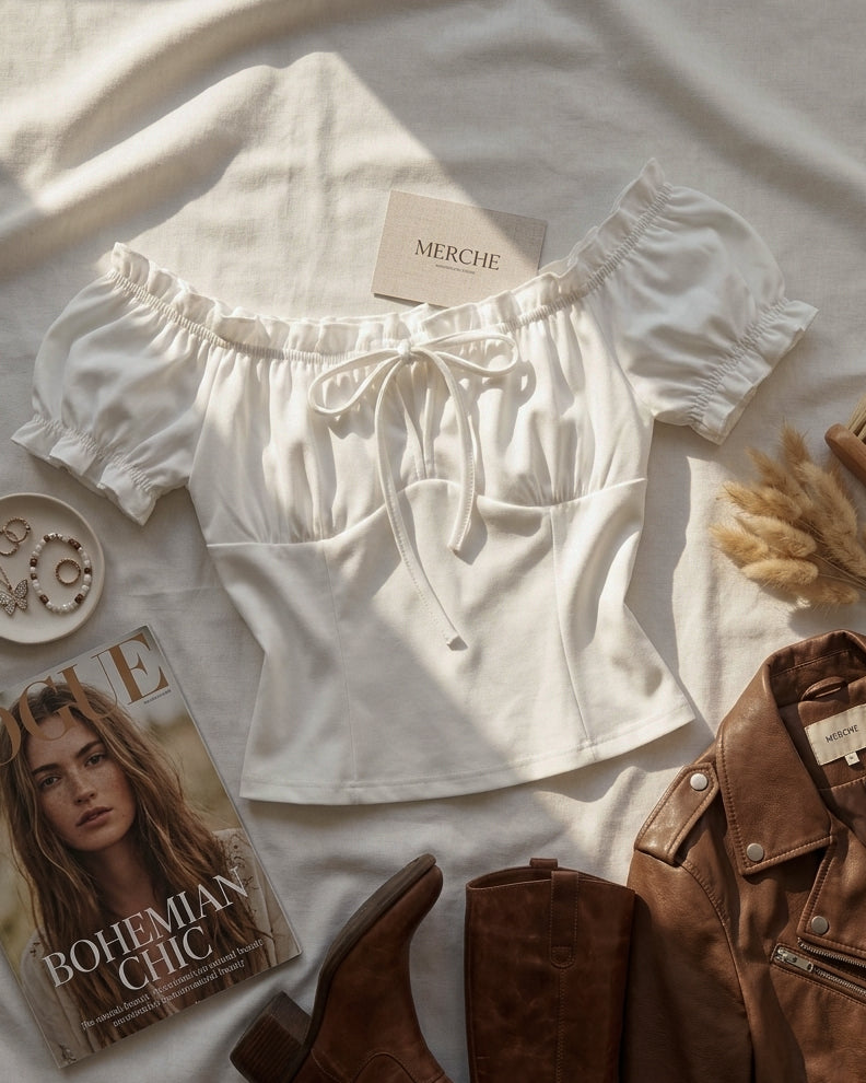 NOMAD DREAMS WHITE DRAWSTRING TOP