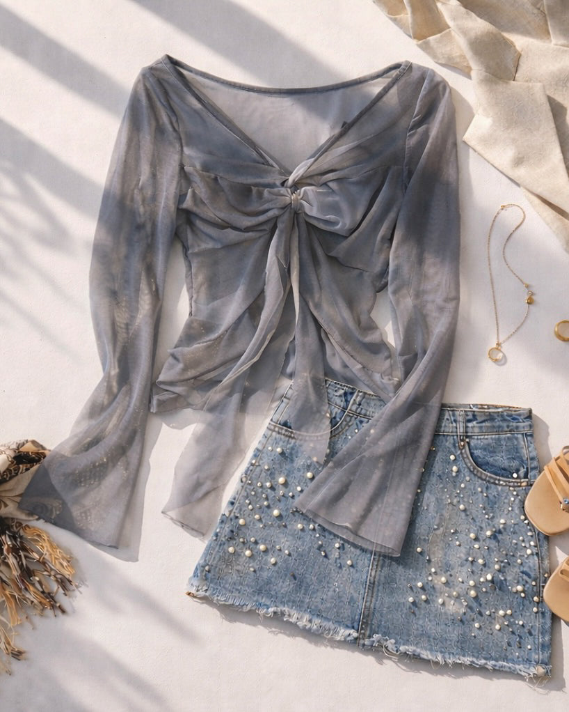 BEWITCHED SOUL MESH LUXE WATERCOLOUR TOP