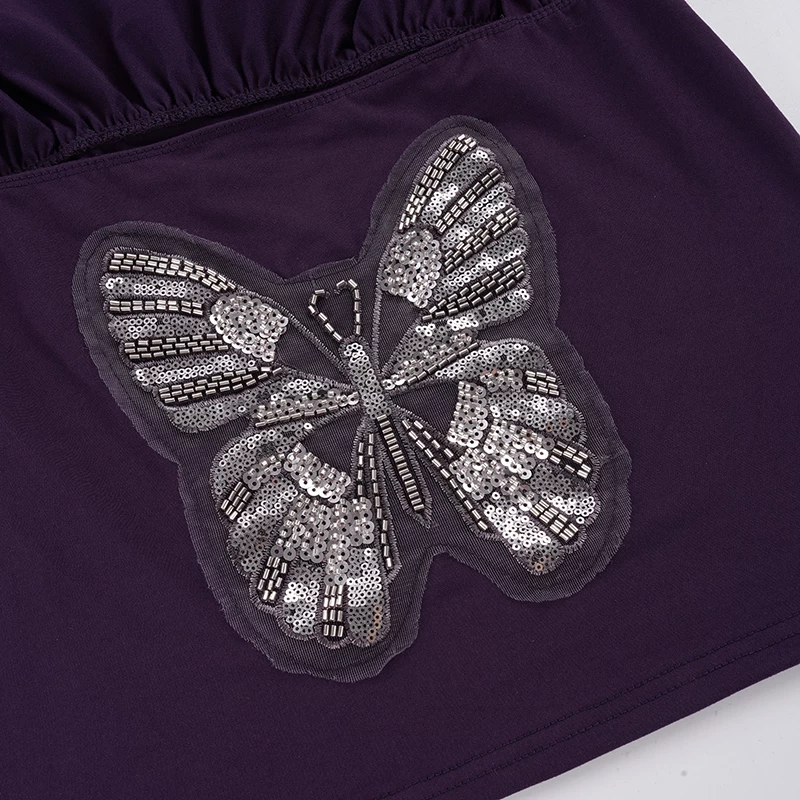 ICONS ONLY EMBELLISHED OPEN-BACK EMBROIDERED DEEP PLUM DRESS