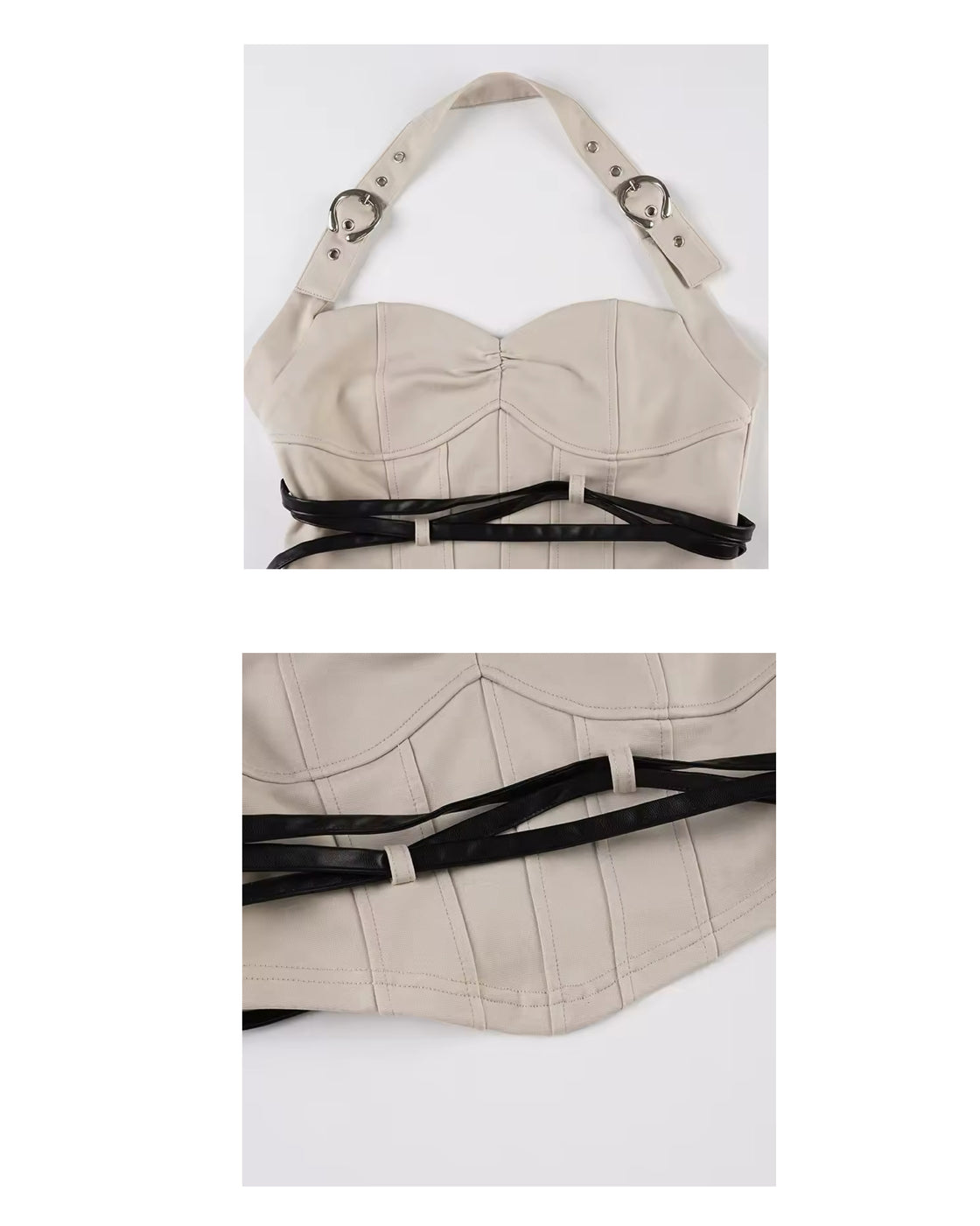 SUCH A BADDIE LUXE LEATHER AND METAL HALTERNECK TOP