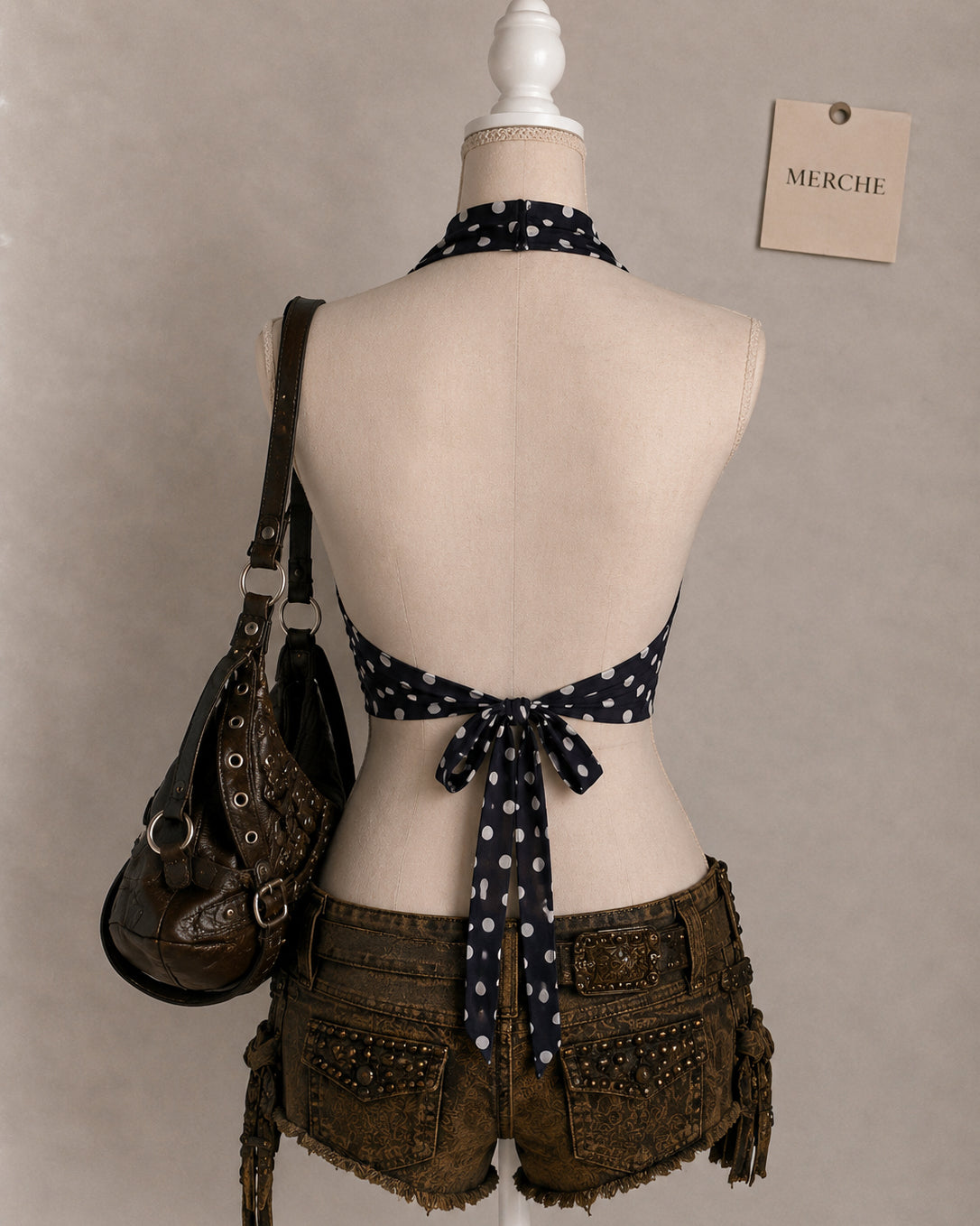 SAW YOU IN A MOVIE BACKLESS BOW-TIE HALTER BLACK TOP
