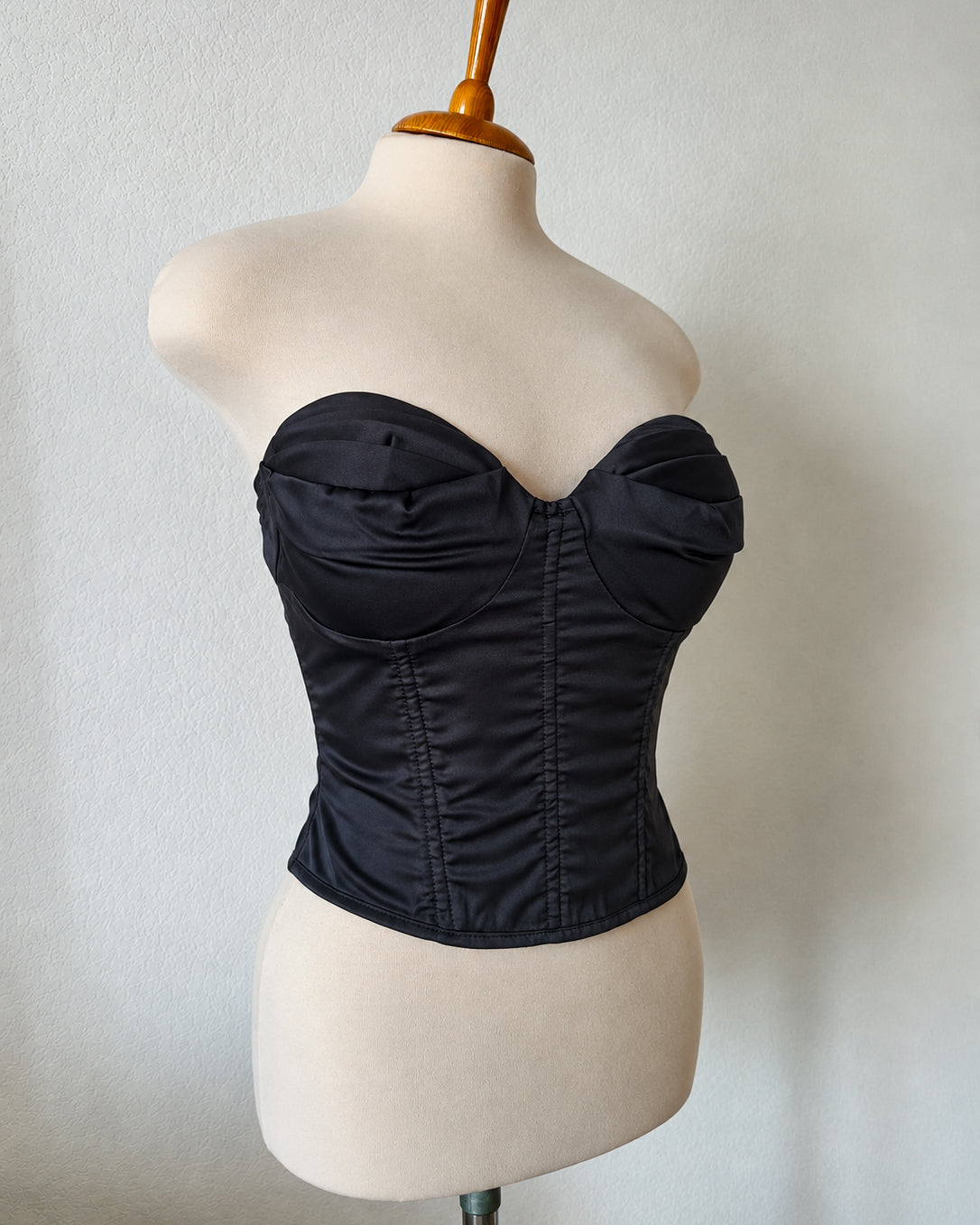 BEVERLY TIMES PADDED BLACK SATIN BUSTIER CORSET TOP