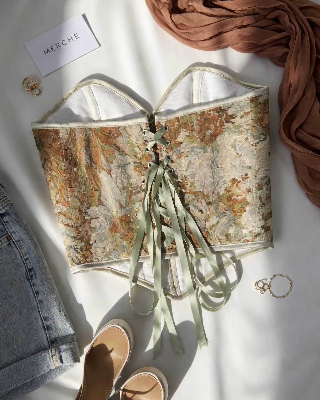 ITALIAN MOON GREEN JACQUARD CORSET
