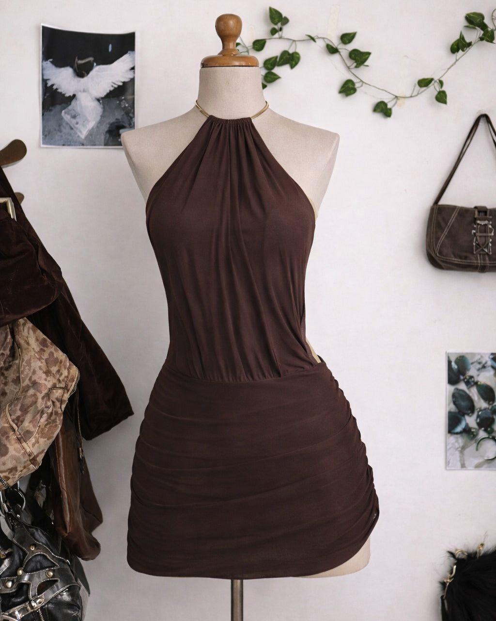 ALMOST UNFAIR METAL RING DETAIL BACKLESS TIE-UP DRESS