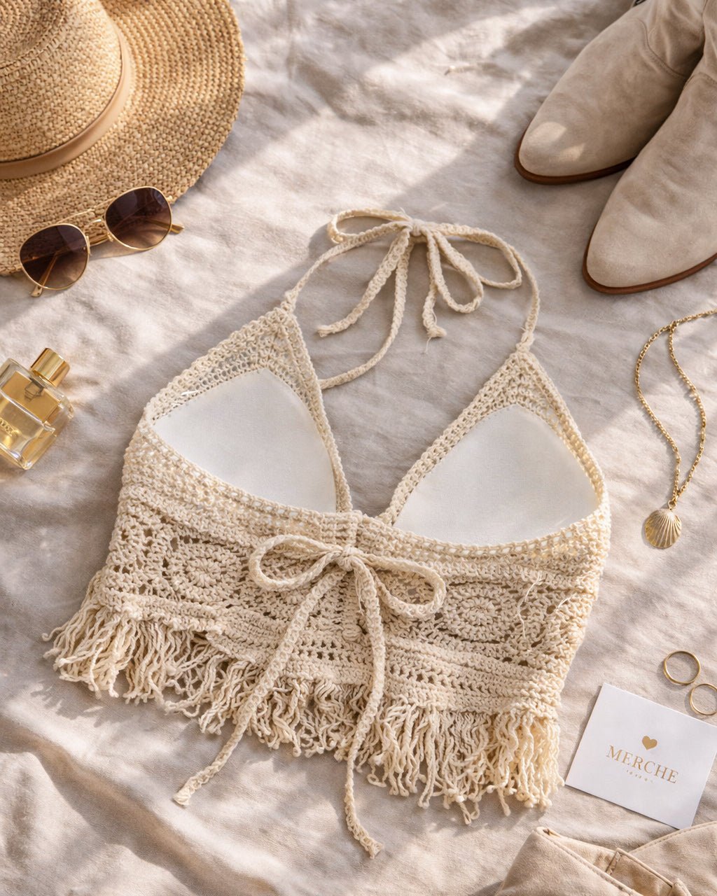 FRINGE WITH BENEFITS CROCHET HALTERNECK TOP