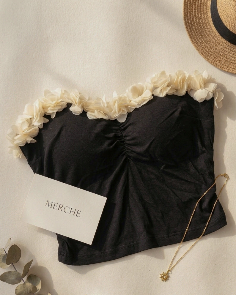 NICHE GARDEN DRAMA APPLIQUE PADDED BANDEAU TOP