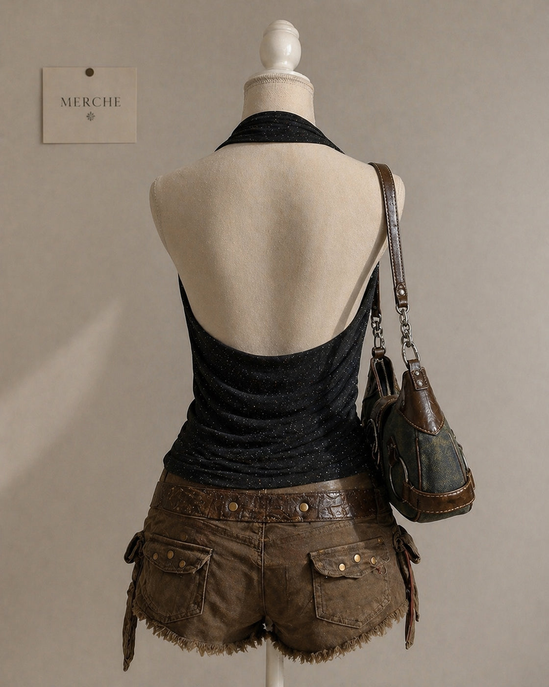 FAKE IT TILL SHIMMER COWL HALTERNECK BLACK TOP