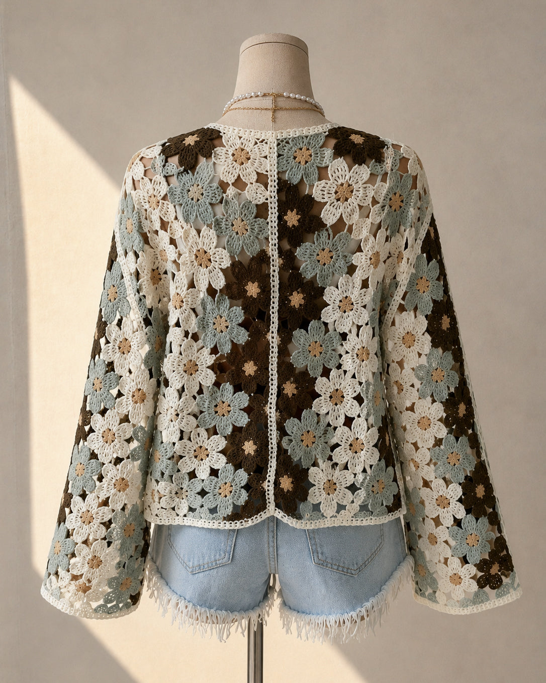 CREAM OF THE CROP CROCHET KNITTED SHRUG