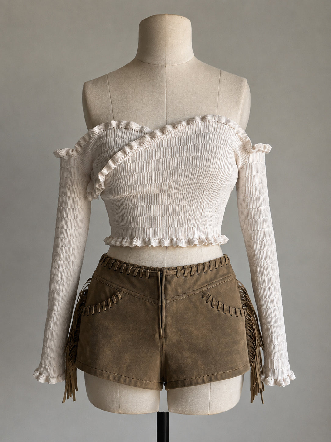 LATTE ME BE THE MOMENT KNITTED OFF-SHOULDER TOP