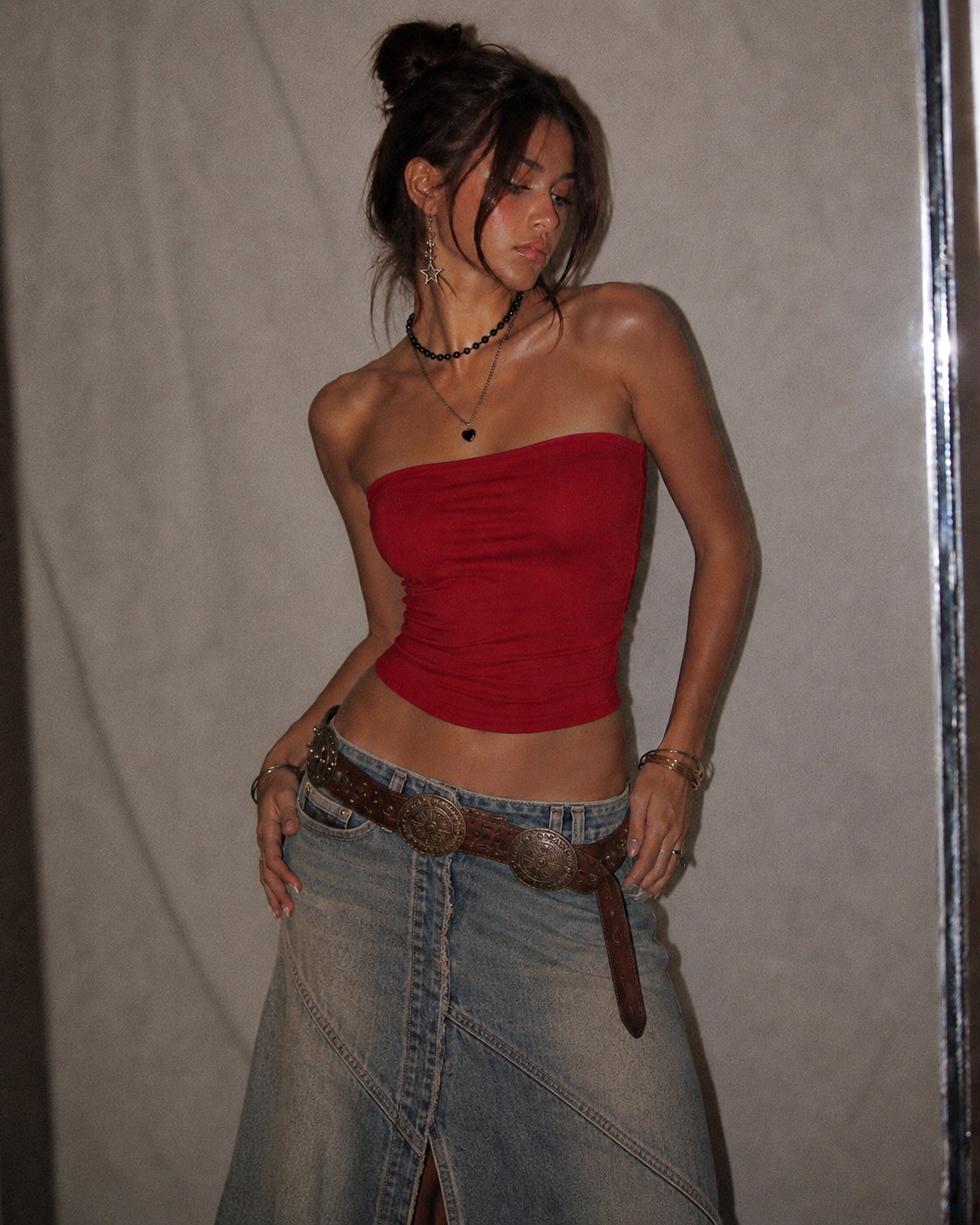 KAROKE NIGHT BOW-BACK RED BANDEAU TOP