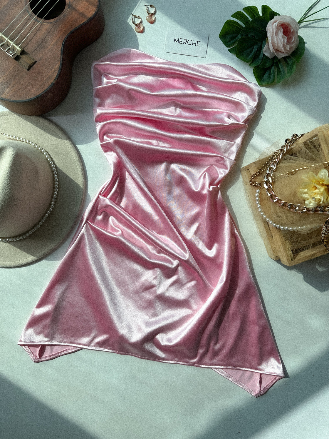 ROYAL ROMANCE PINK SATIN BANDEAU DRESS