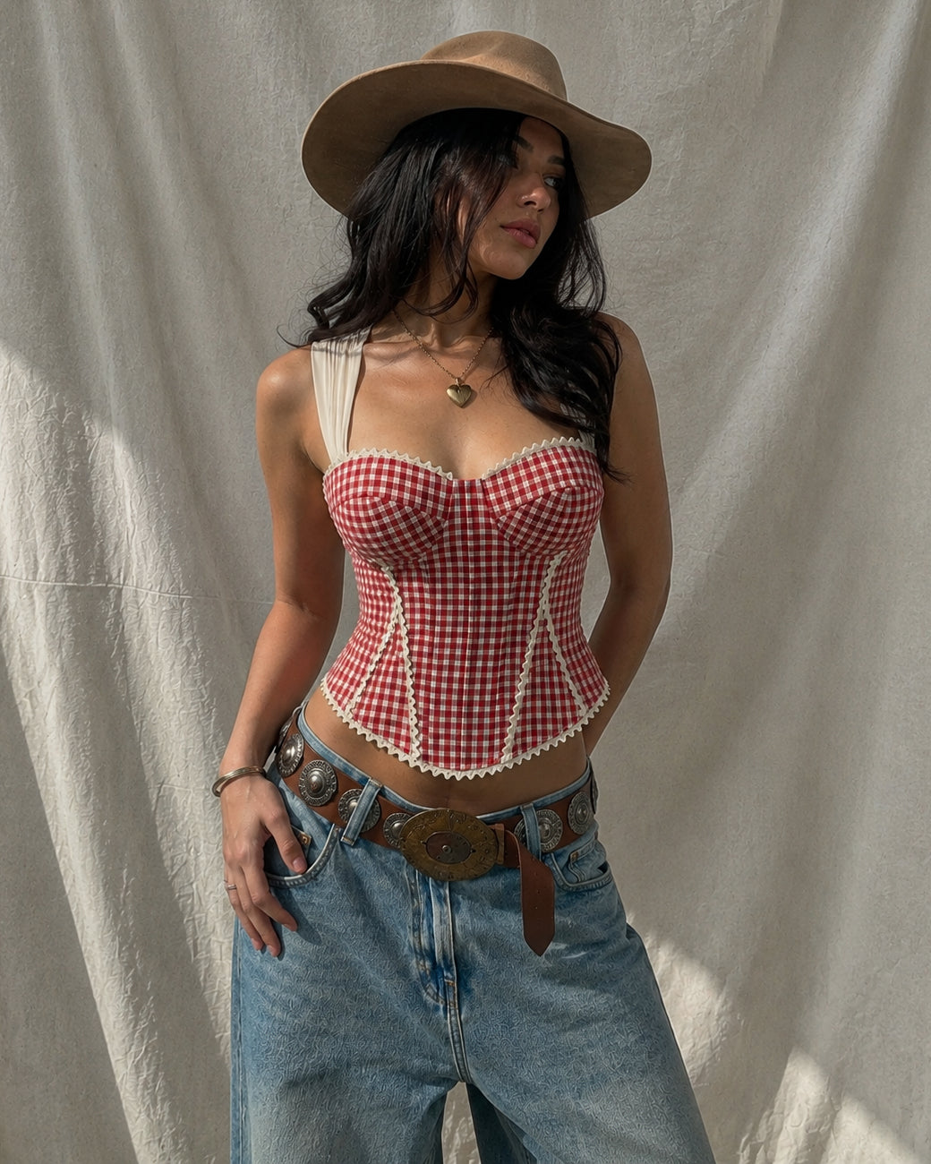 DO ME A FAVOUR GINGHAM LACE TRIM DETAIL CORSET