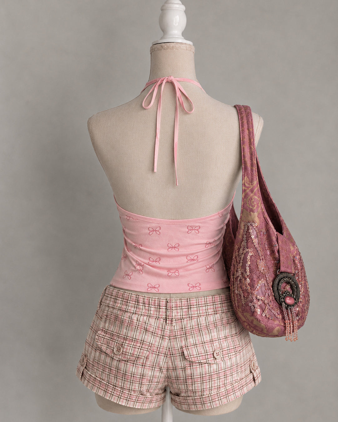 UNICORNS EXIST CHICA BOW DETAIL SUMMER PINK HALTERNECK TOP